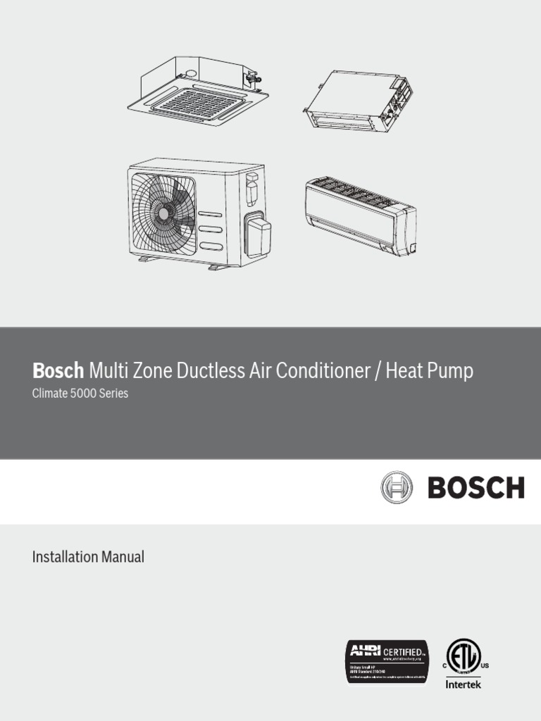 Bosch Multi Zone Ductless Air Conditioner / Heat Pump: Installation Manual  | PDF | Air Conditioning | Heat Pump