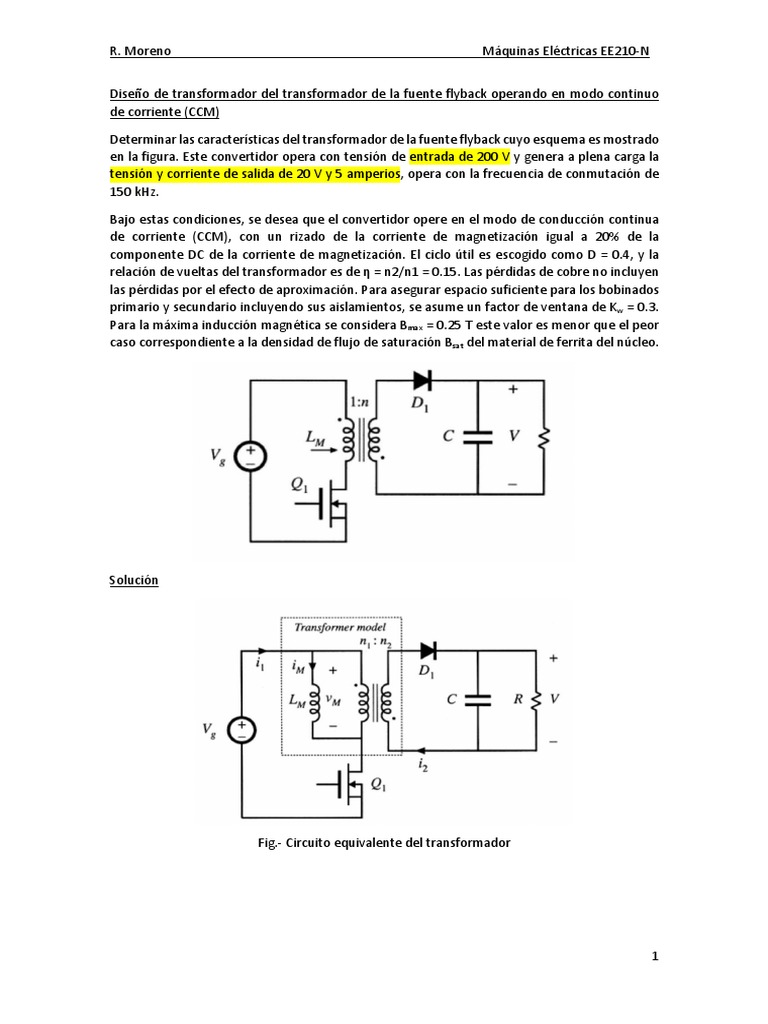 Diseño de Transformador Flyback CCM | PDF | Transformador | Corriente ...