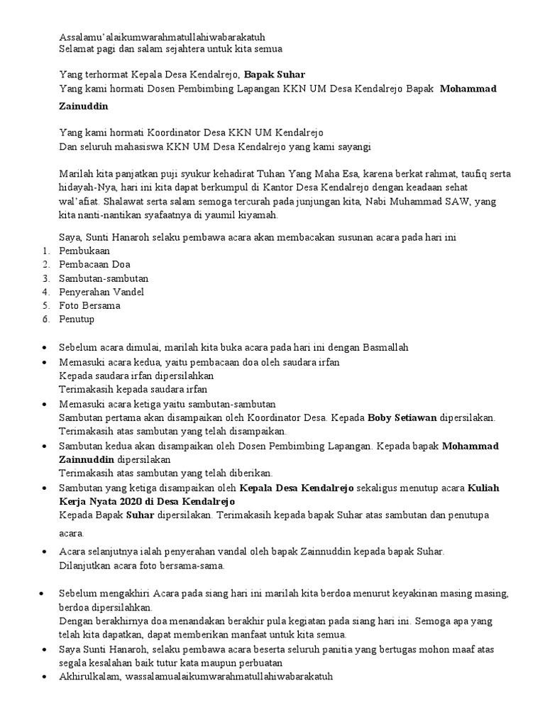 Teks Mc Penutupan Kkn