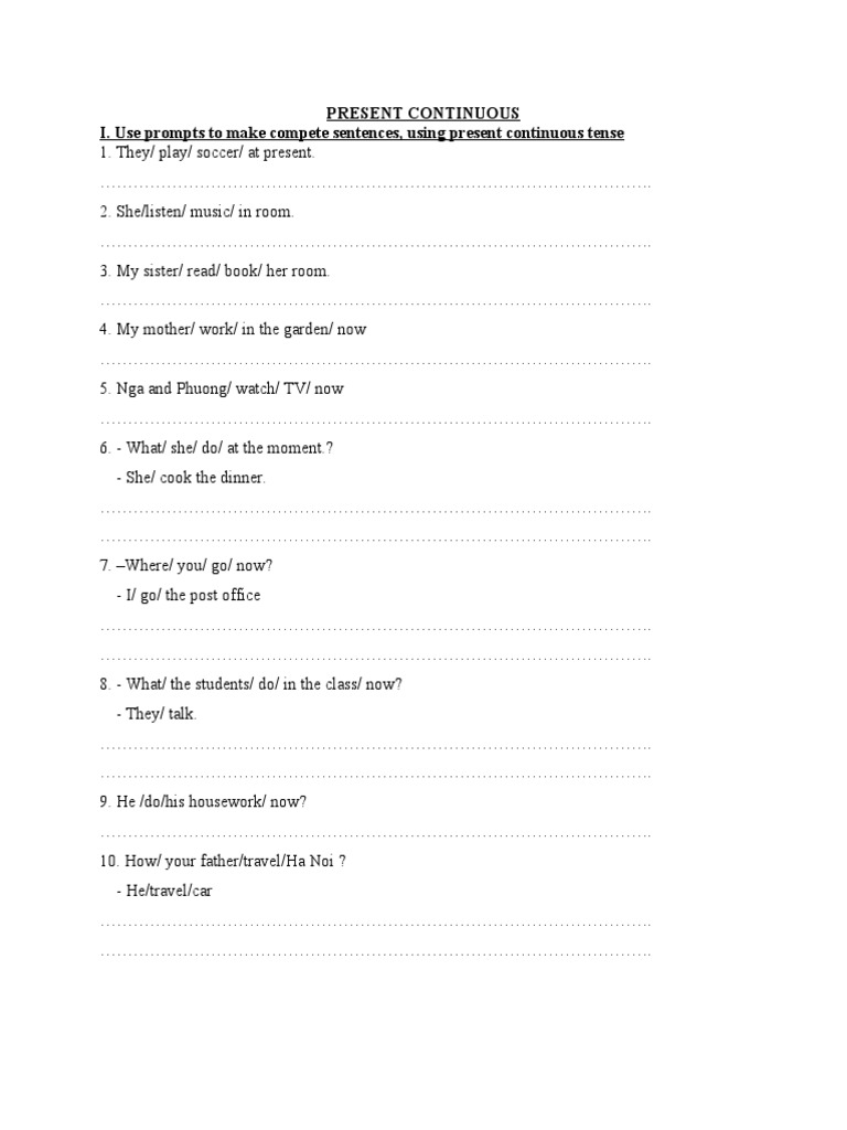 Present Continuous Tense Exercises | PDF | Linguistics | Grammar