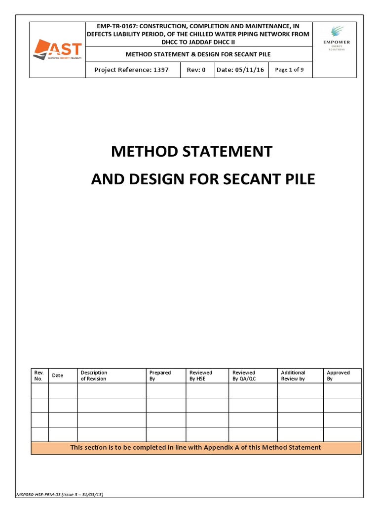 Secant Pile Method Statement & Design | PDF | Deep Foundation | Casing ...