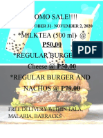 Promo Sale!!!! MILKTEA (500 ML) at Regular Burger With Cheese at P50.00 Regular Burger and NACHOS at P79.00