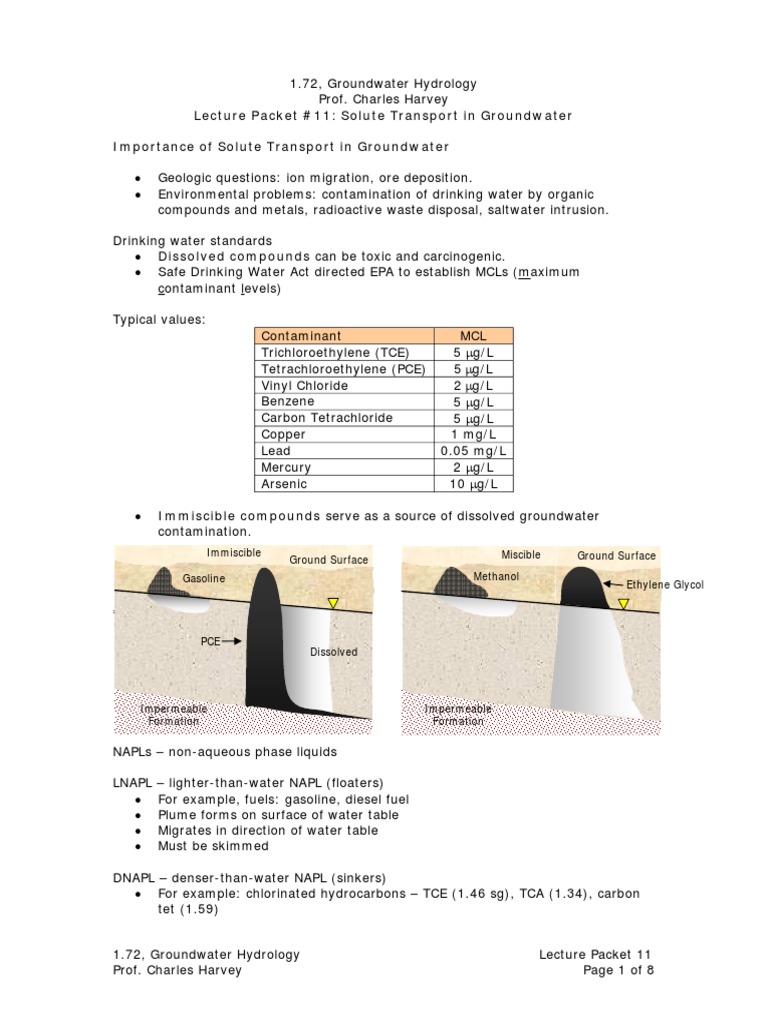 Solute Transport in Groundwater Dynamics | PDF | Diffusion | Chemical ...