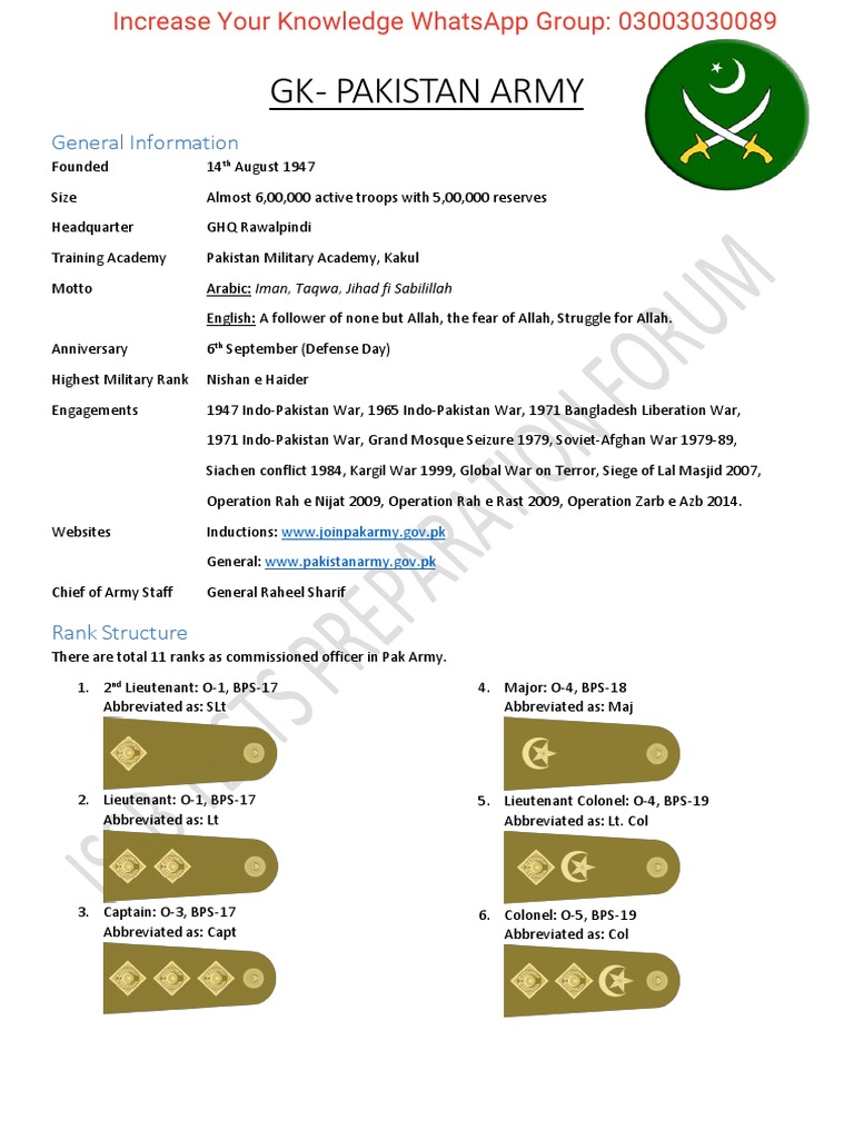 GK - Pakistan Army | PDF | Division (Military) | Brigade