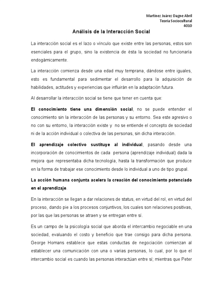 Análisis de la Interacción Social | PDF | Sociedad | Conocimiento