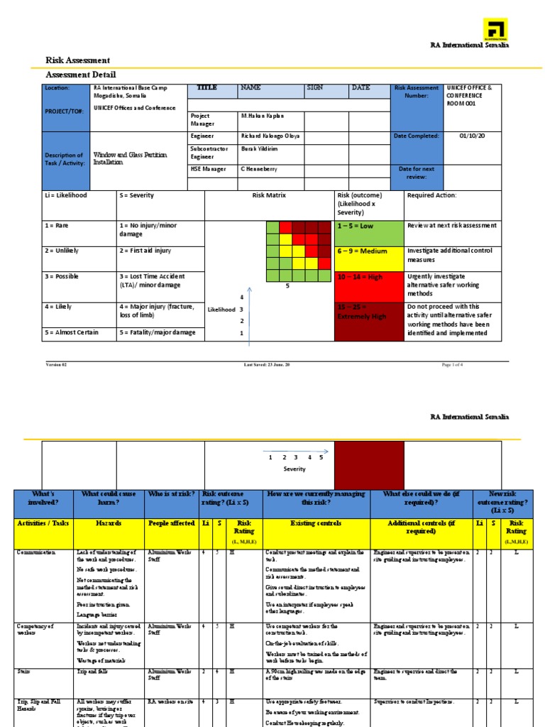 Glass Partition Installation Risk Assessment | PDF | Scaffolding | Risk