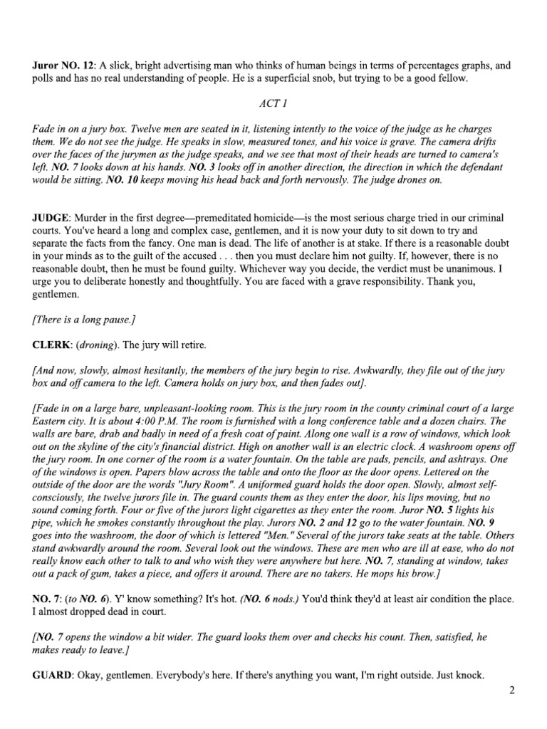 12 Angry Men ACT 1 | PDF