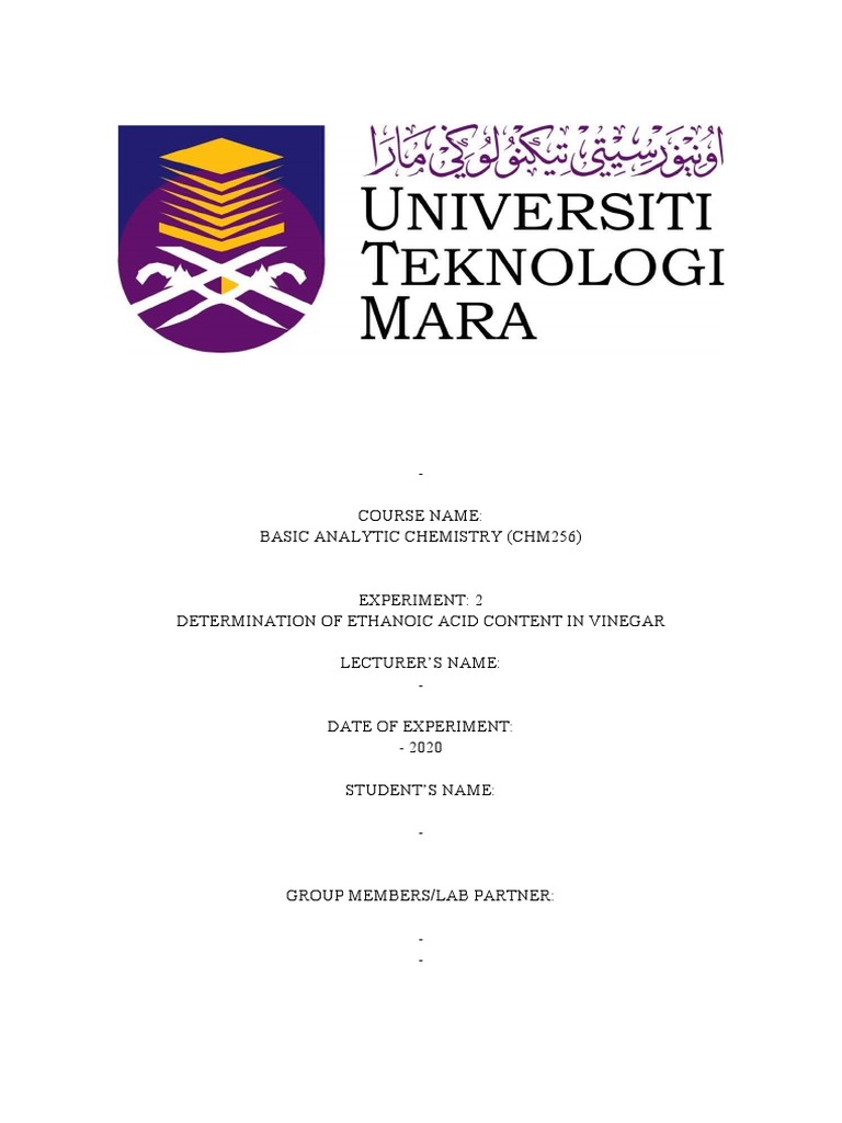 Chm256 Experiment 2 Determination of Ethanoic Acid Content in