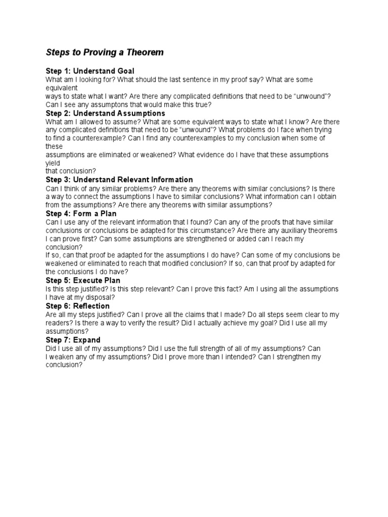 Steps to Prove a Theorem | PDF | Self-Improvement | Science & Mathematics