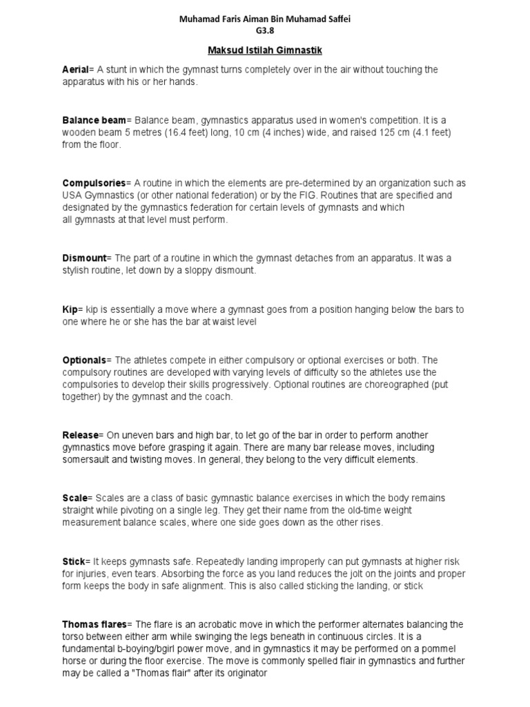 Maksud Istilah Gimnastik Pdf Gymnastics Athletic Sports