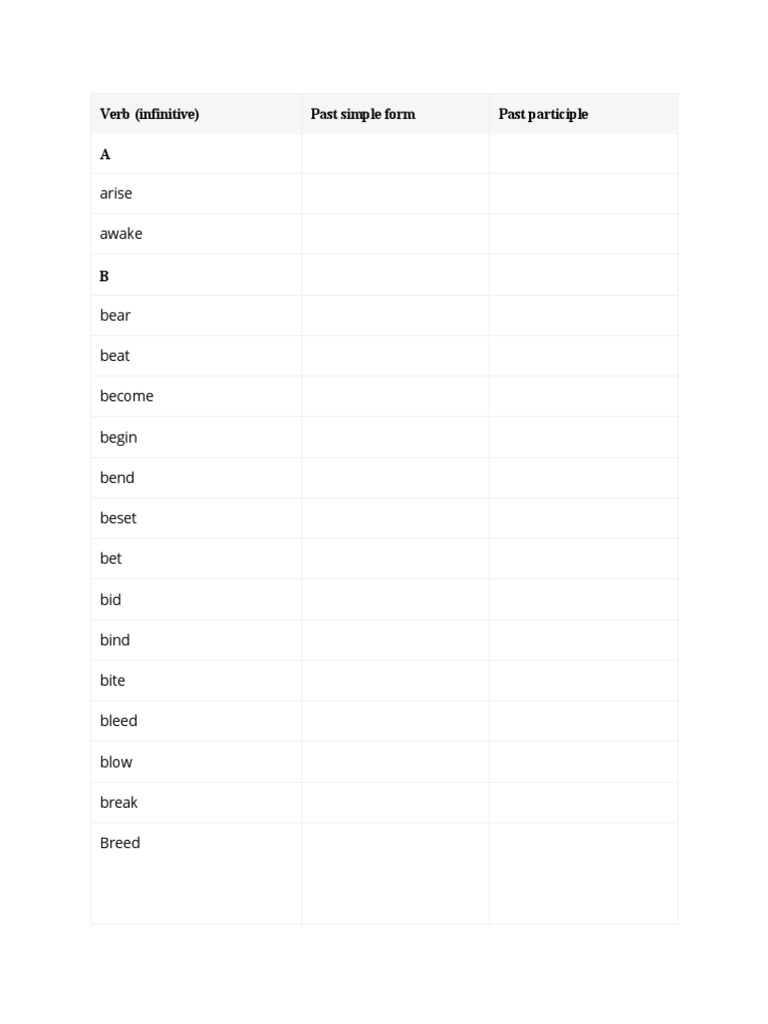Irregular Verbs: Infinitive Forms | PDF