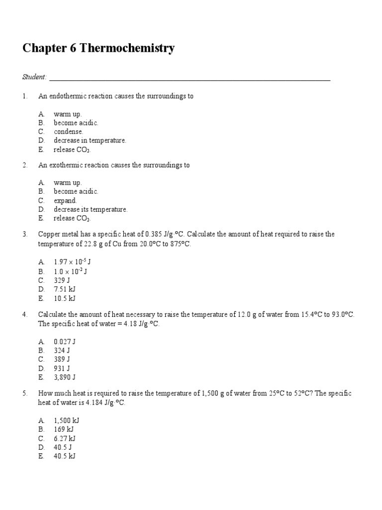 Chapter 6 Thermochemistry Student PDF Sodium Hydroxide Heat Capacity