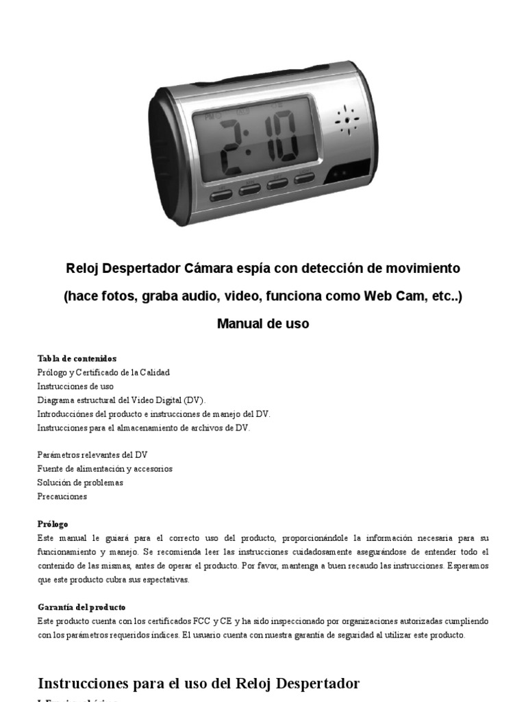 Manual de Instrucciones Reloj Cámara, PDF, Control remoto