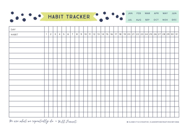 Habit Tracker A4 Clementine Creative PDF | PDF
