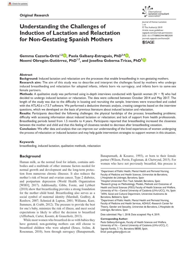 Understanding The Challenges of Induction of Lactation and Relactation ...