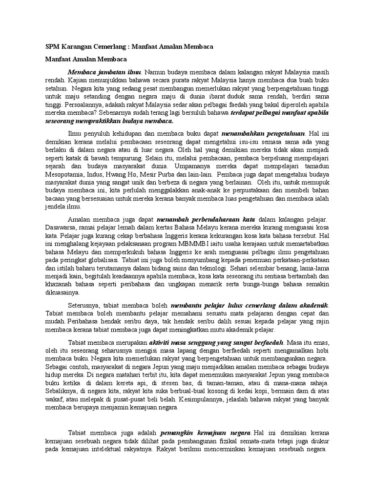 Spm Karangan Cemerlang Pdf