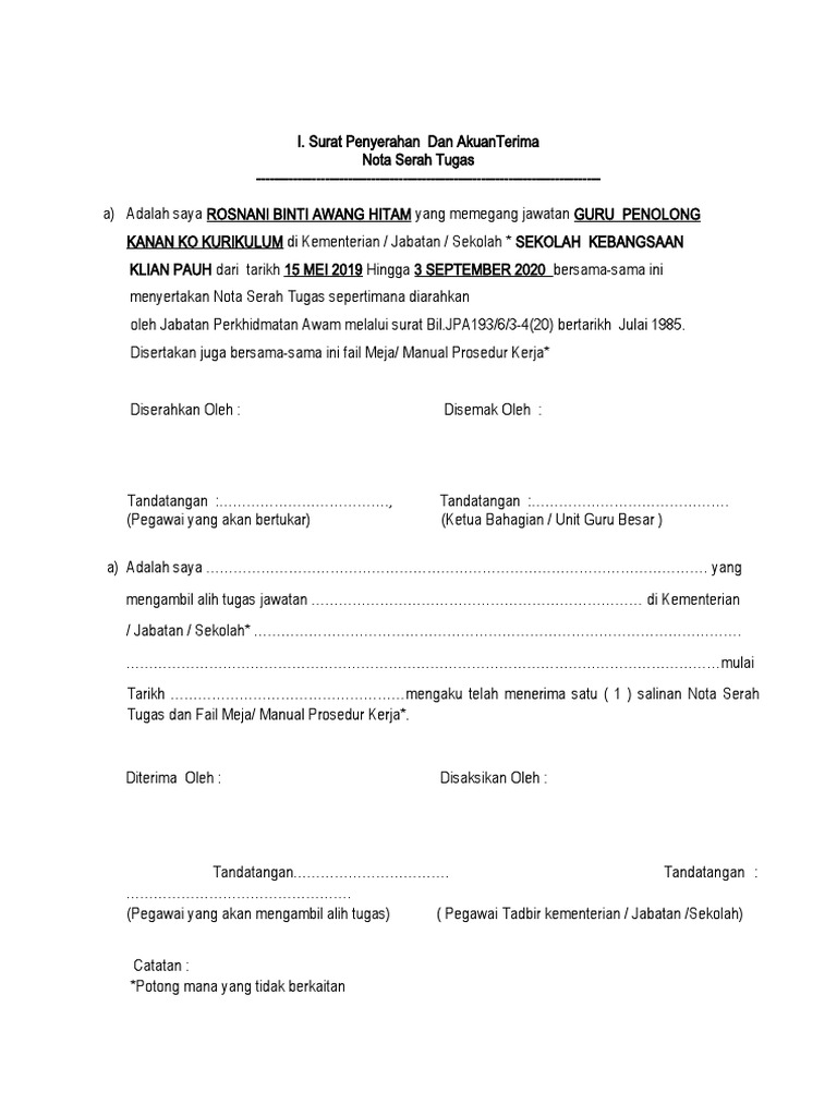 Nota Serah Tugas Docx