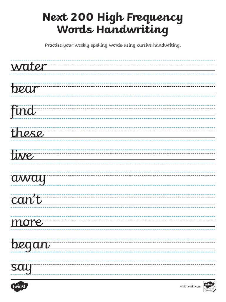200 High Frequency Words Handwriting Activity Sheets PDF