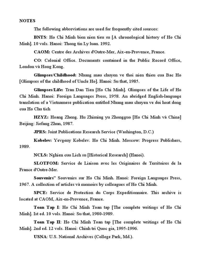 NOTES (Origin) | PDF | Ho Chi Minh | Hue