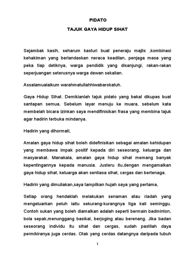 Tajuk Pidato Gaya Hidup Sihat Pdf