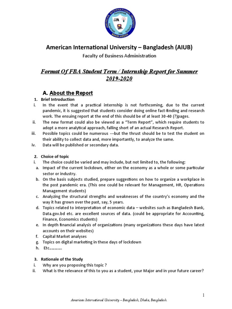 AIUB Internship Report Guidelines | PDF | Data | Business