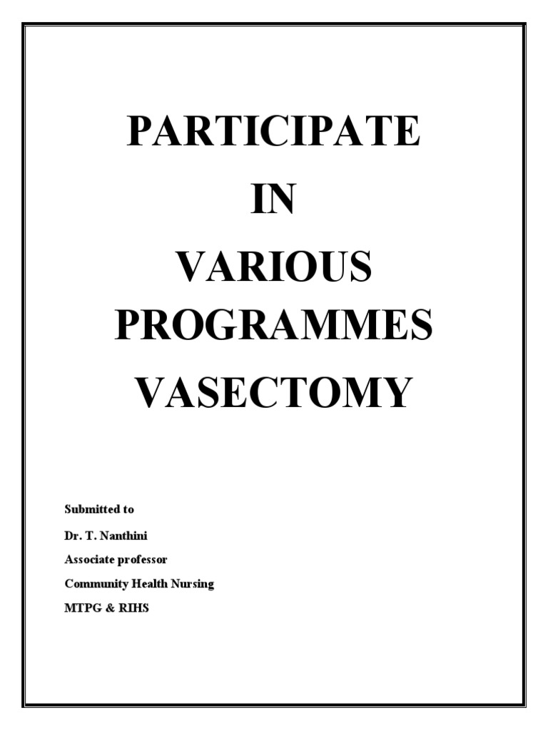 Participate IN Various Programmes Vasectomy PDF Birth Control