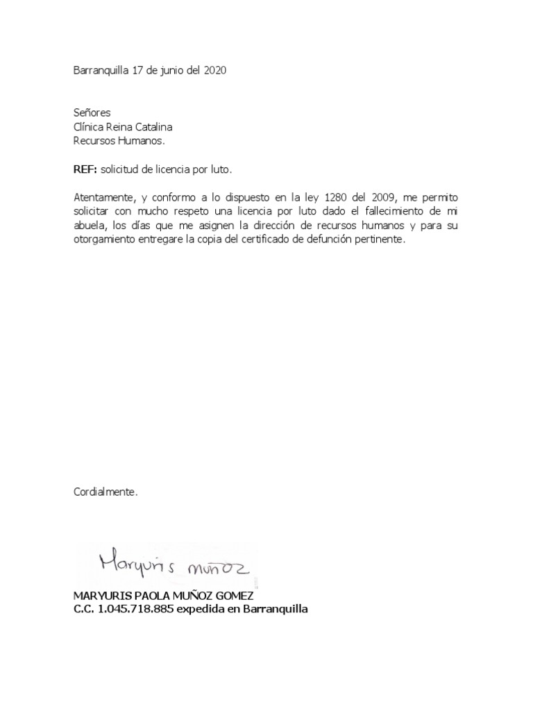 Carta Licencia Por Luto | PDF