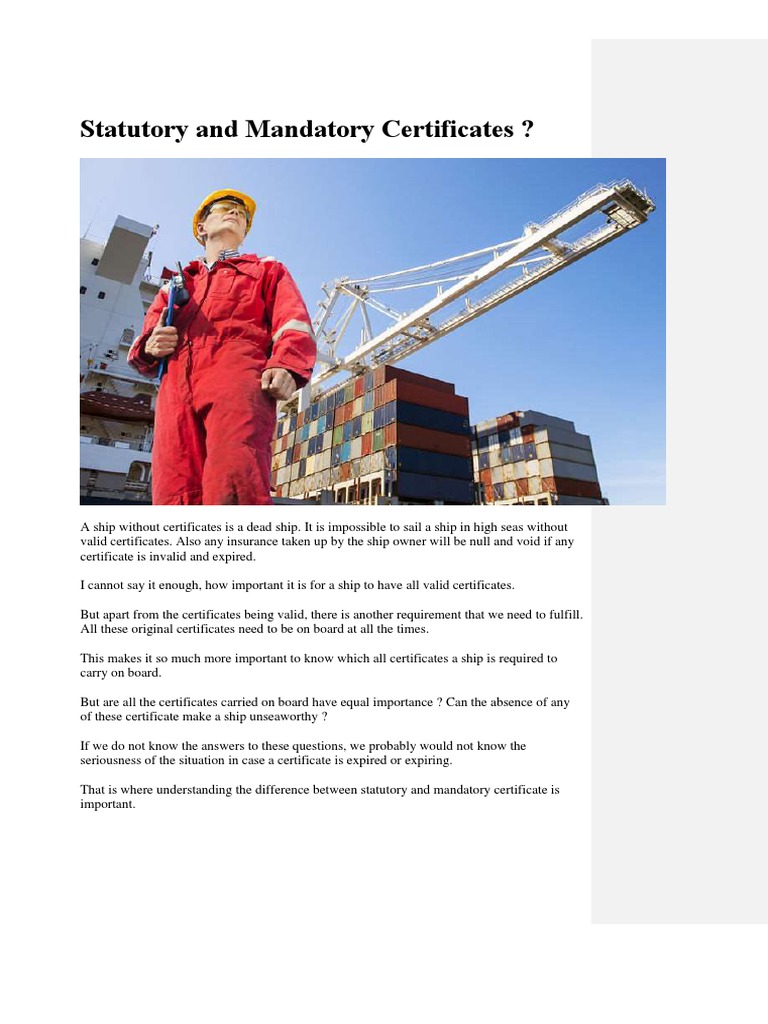 DIFFERENCE BETWEEN MANDATORY AND STATUTORY CERTIFICATES intelligence overview