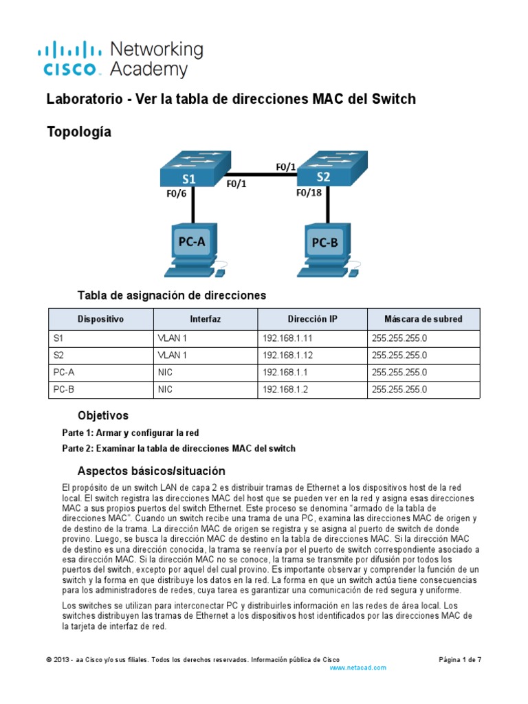 Visualización de la Tabla MAC en Switches | PDF | Conmutador de red ...