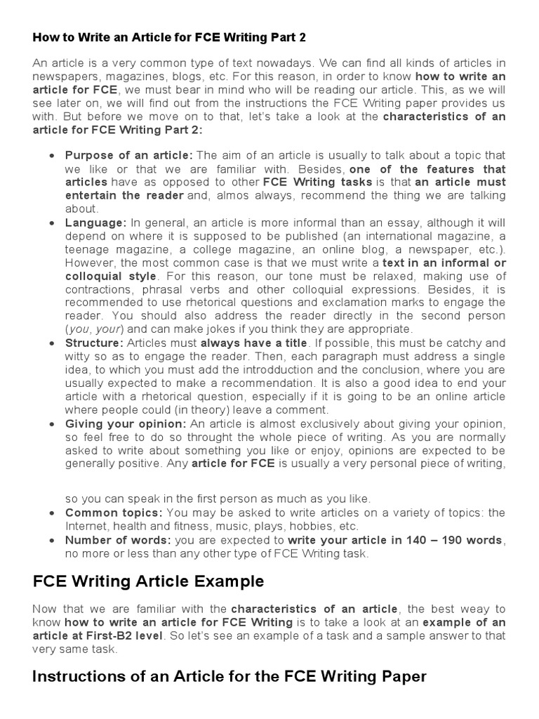 Writing an Article for FCE B2 | PDF | Semiotics | Linguistics