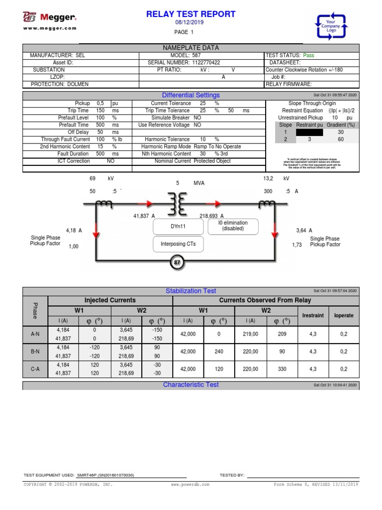Relay Test Report: Differential Settings | PDF | Power (Physics ...