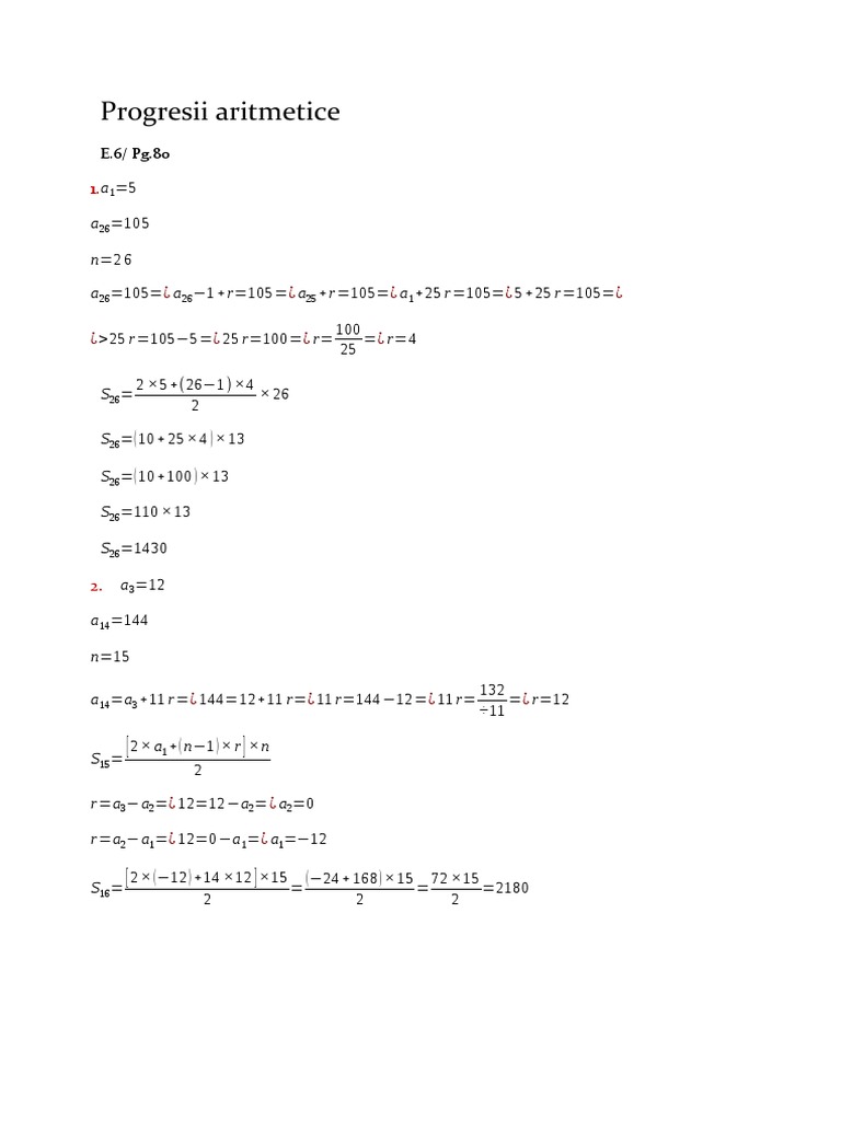 Progresii Aritmetice: A A N 2 6 A A A R 105 A R R 4 | PDF