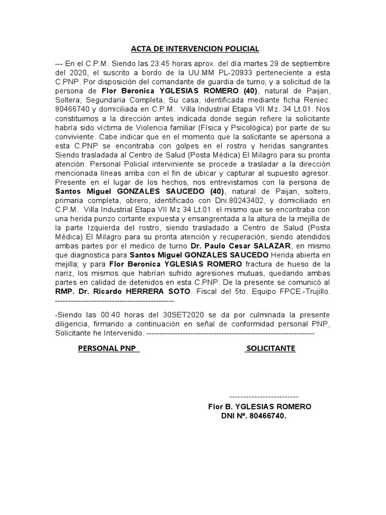 Acta de Intervención por Violencia Familiar | PDF | Transporte por ...