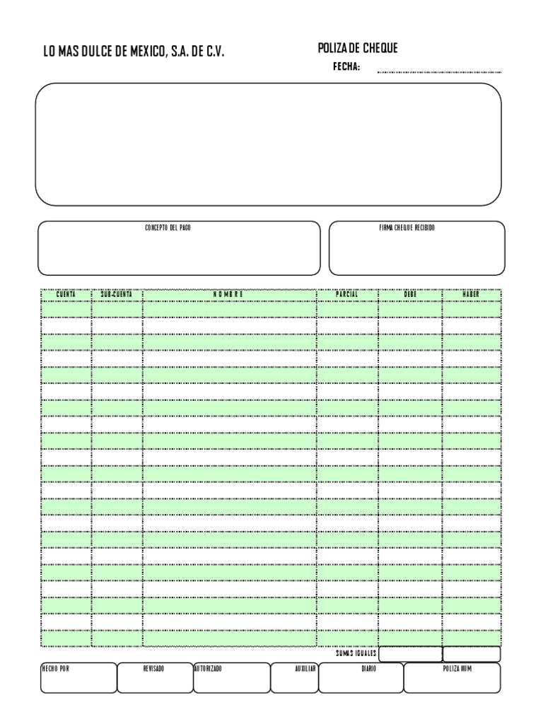 Formato de Póliza de Cheque para Imprimir | PDF