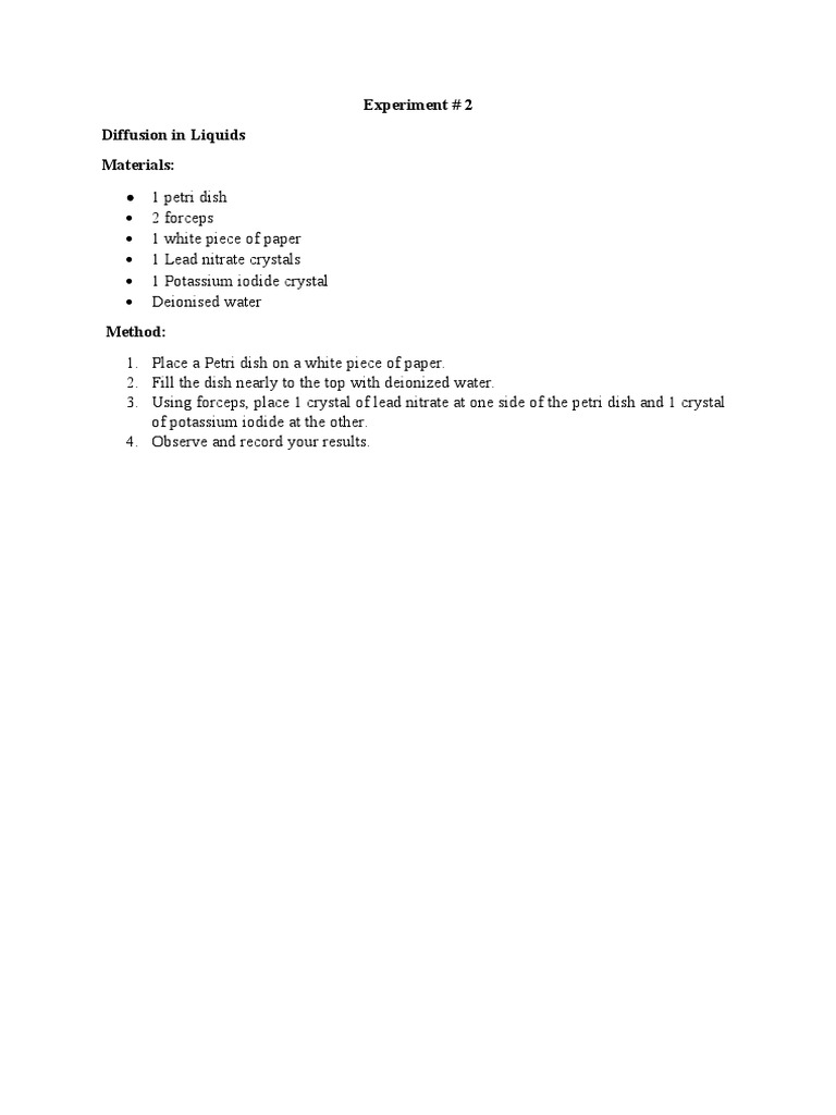 Diffusion in Liquids Experiment | PDF | Science & Mathematics