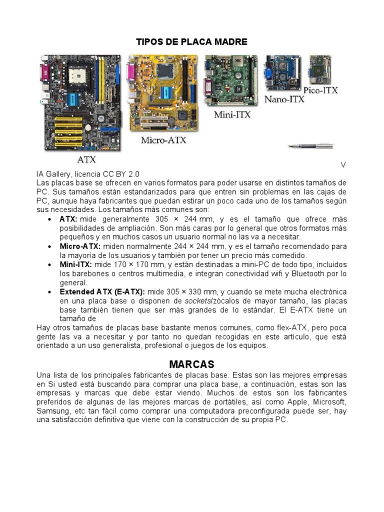 Tipos y Marcas de Placas Madre | PDF | Computación personal ...