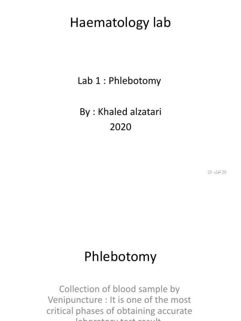 Haematology Lab Lab 1 Phlebotomy By Khaled Alzatari 2020 PDF 