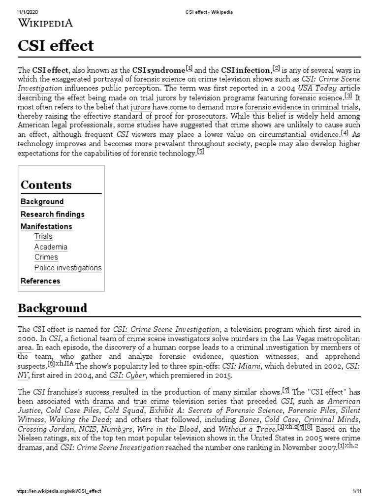 CSI Effect Wikipedia PDF Forensic Science Crime & Violence