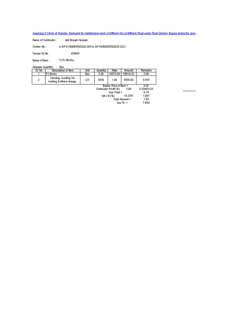BOQ Rate Analysis for PJ Brick Supply | PDF | Technology & Engineering