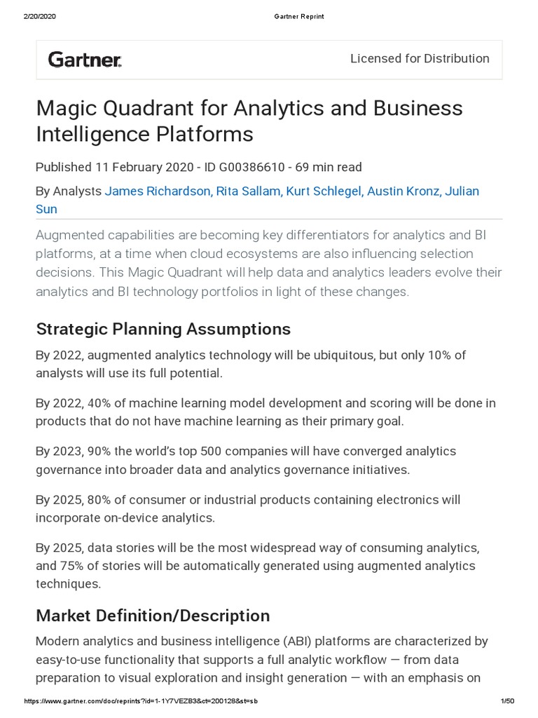 Gartner Magic Quadrant For Analytics and Business Intelligence | PDF ...