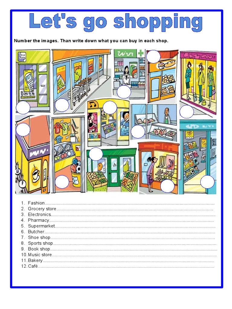 Number The Images. Than Write Down What You Can Buy in Each Shop | PDF ...