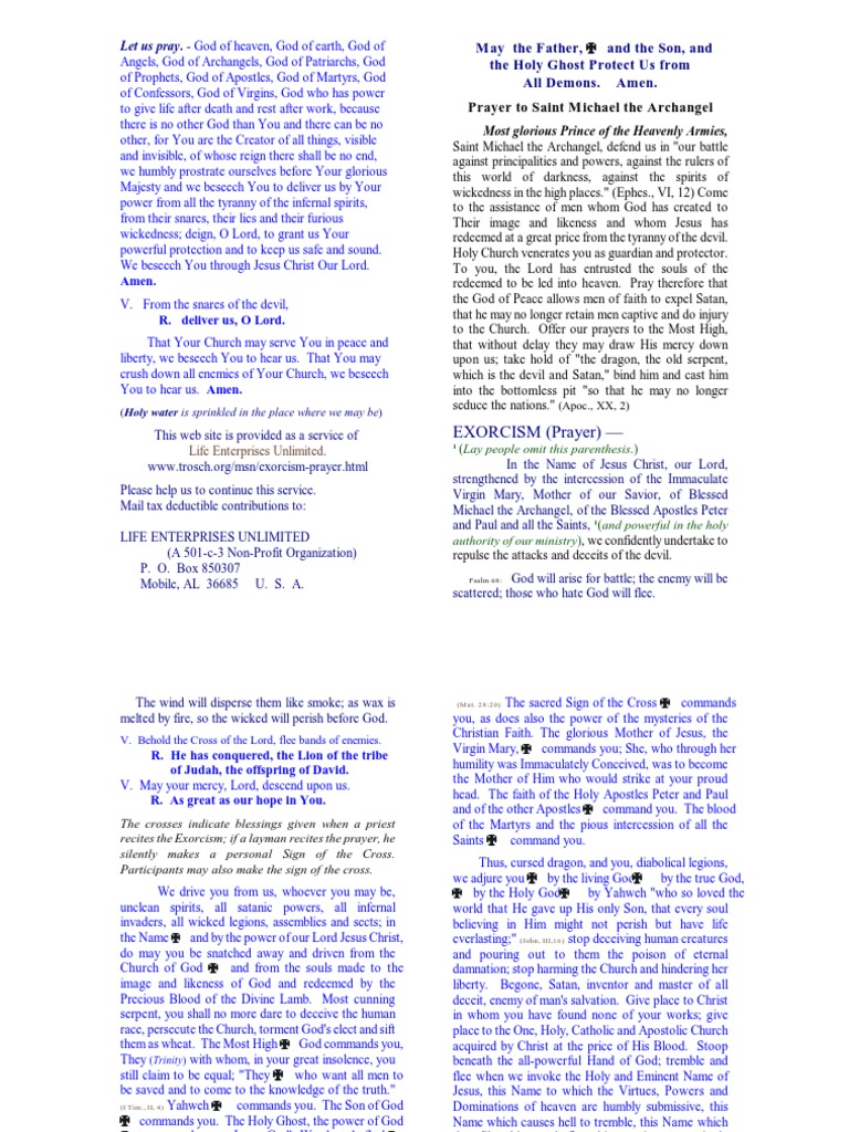 Exorcism Prayer Leaflet 2008oct | PDF | Michael (Archangel) | Satan