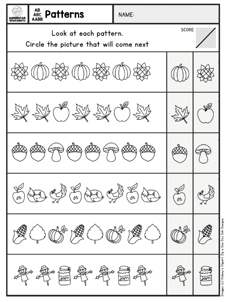 Pattern Worksheets Kindergarten 3 | PDF