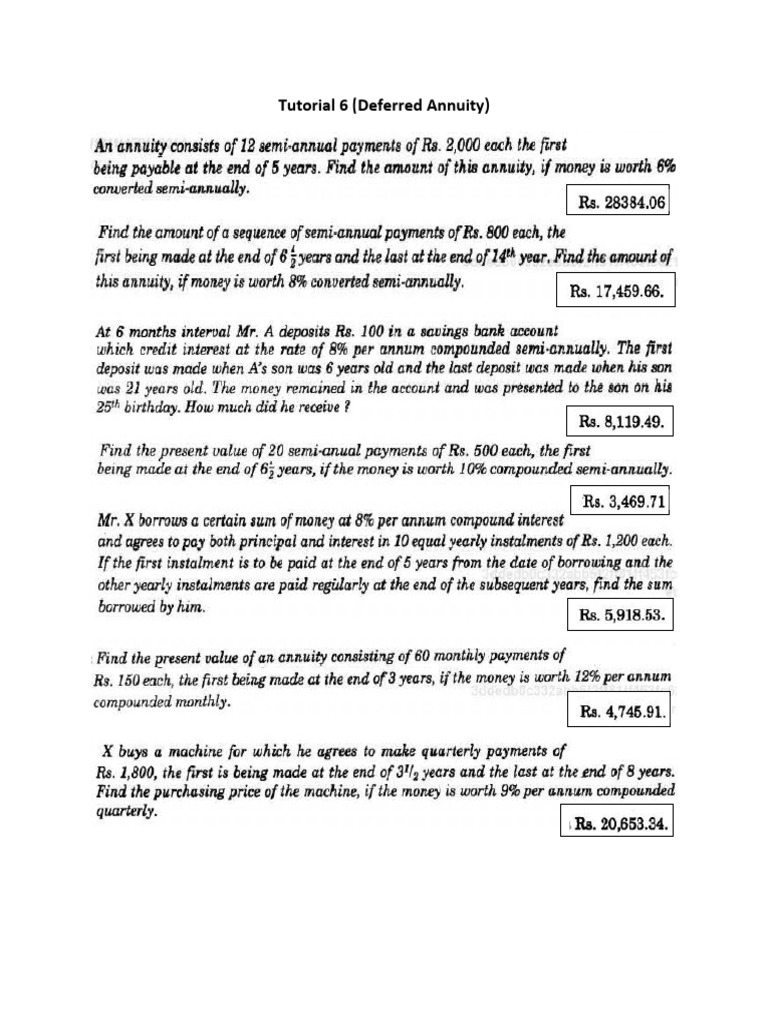 Tutorial 6 Deferred Annuity | PDF