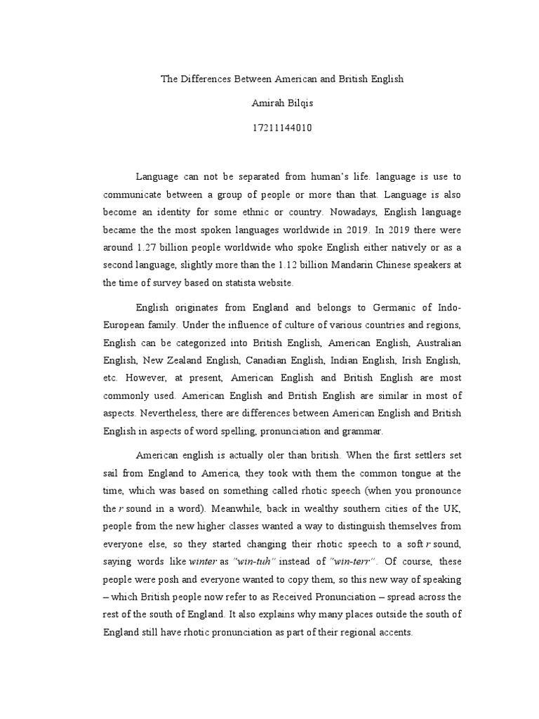 Differences Between American and British English | PDF | English ...