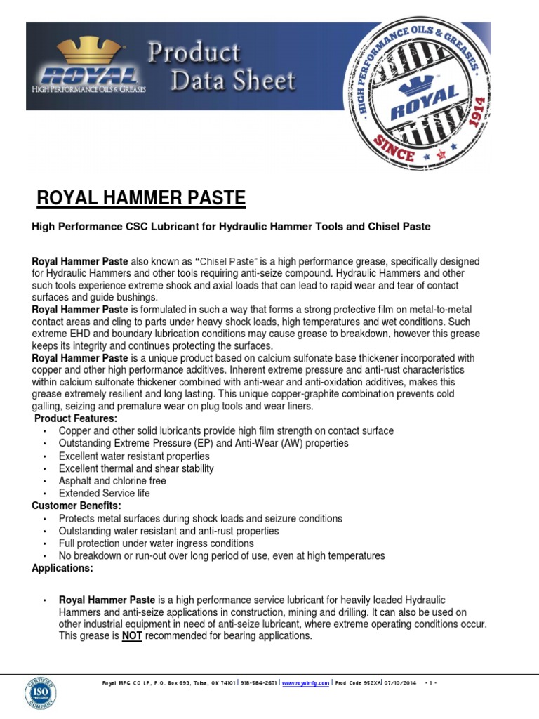 Ficha Tecnicas Royal Hammer Paste PDS X PDF Materials Chemical
