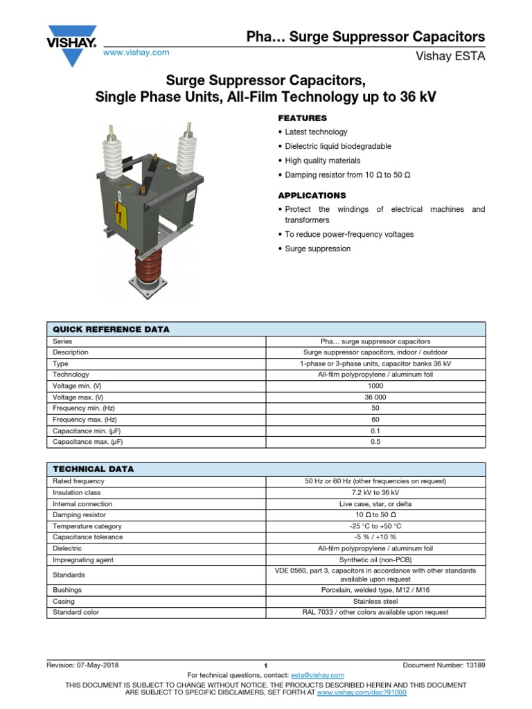 Pha Surge Suppressor Capacitors: Vishay ESTA | PDF | Capacitor | Power ...