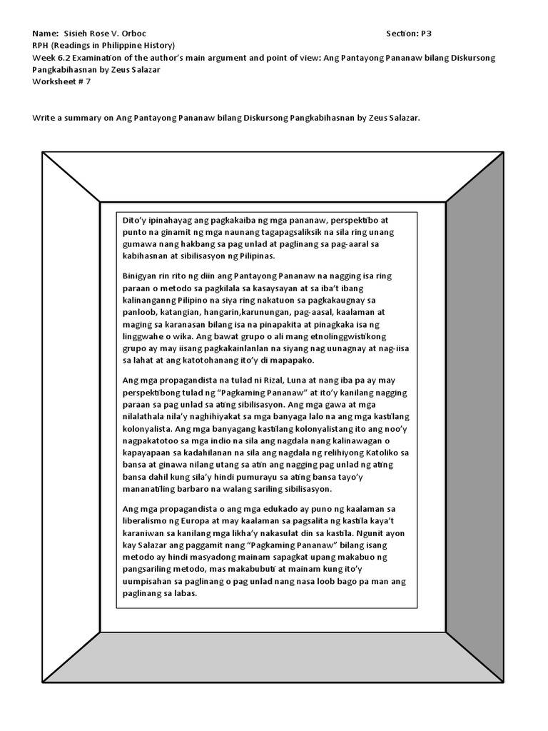 Examination of The Author's Main Argument and Point of View Ang