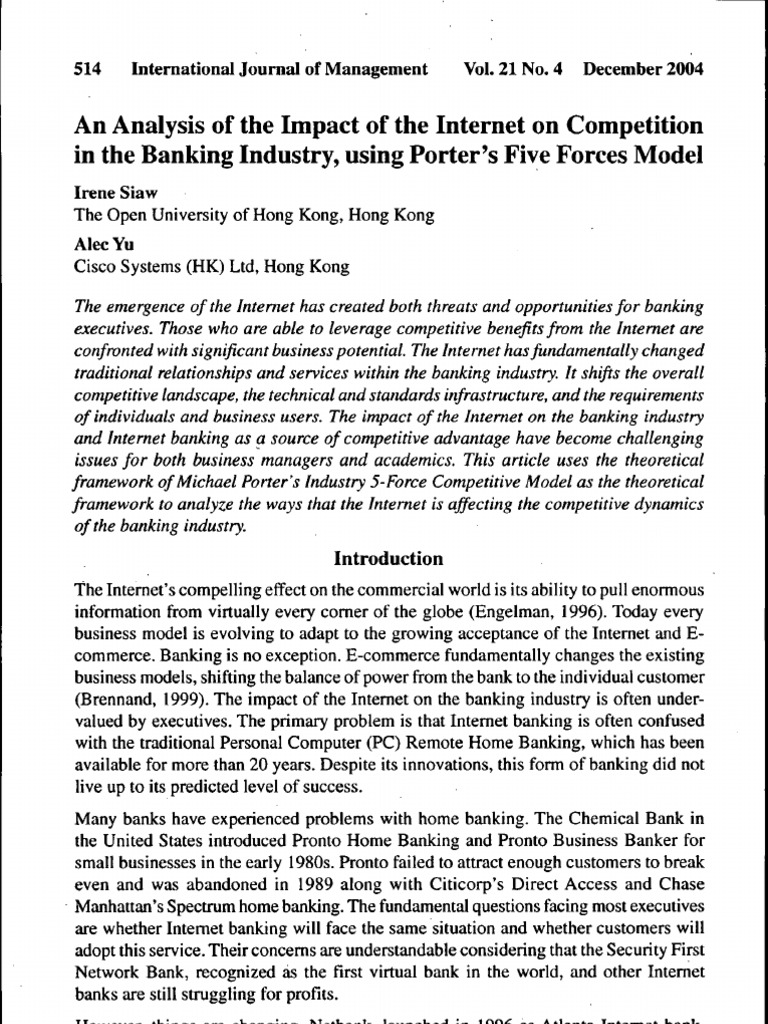 Internet's Impact on Banking Competition | PDF | Economies Of Scale | Banks
