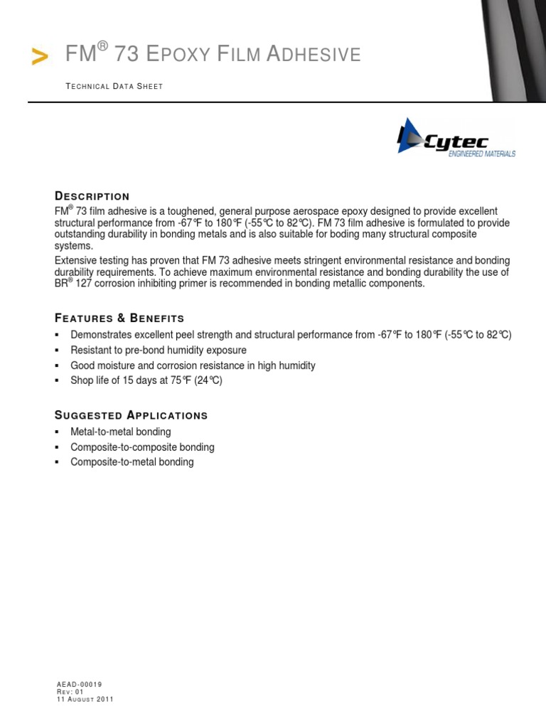 Epoxy Film Adhesive FM 73 Cytec PDF Adhesive Young's Modulus